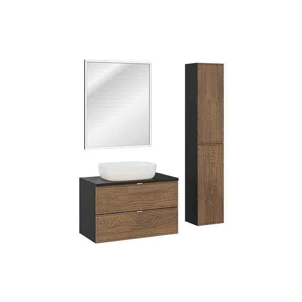 Comad Koupelnová sestava Talia Casella s deskou, umyvadlem, skříňkami a zrcadlem 80 cm černá mat/dub casella