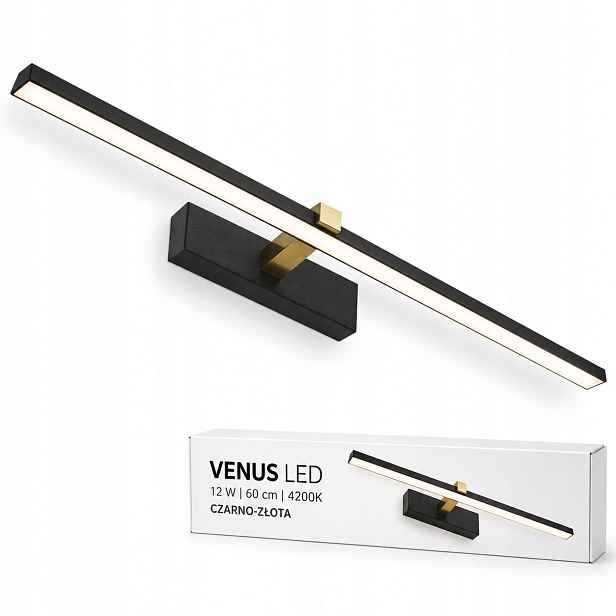 Led lampa Venus 12W 60 cm černo-zlatá nad komodu do obývacího pokoje 4200K IP44