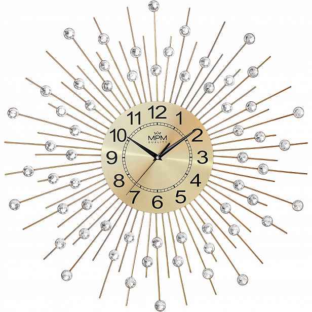 Velké Efektní Zlaté Nástěnné Hodiny S Krystaly Mpm E04.4497.80 60 cm