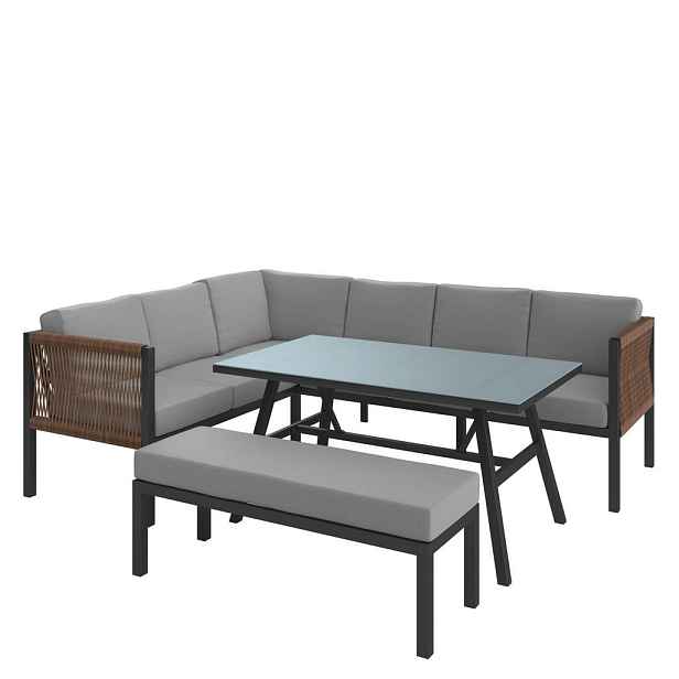 Ambia Garden ZAHRADNÍ SEDACÍ SOUPRAVA kov, plast, sklo, textil