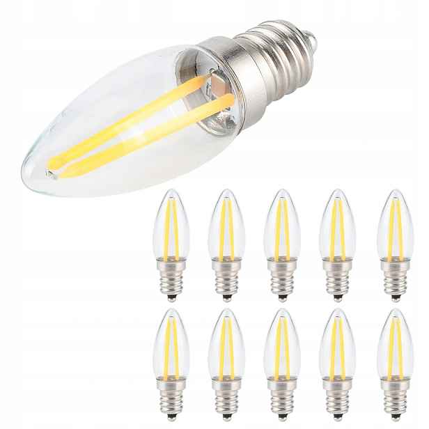 Led Žárovka E12 Filament 1.5W 230V Teplá Svíčka Ozdobný Lustr 10 Ks