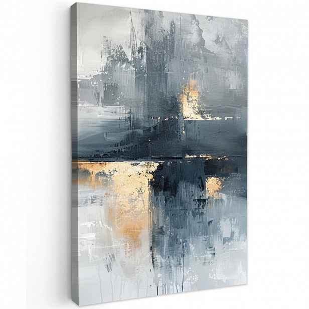 MuchoWow OBRAZ NA PLÁTNĚ Umění - šedá - zlatá - abstraktní 40x60 cm