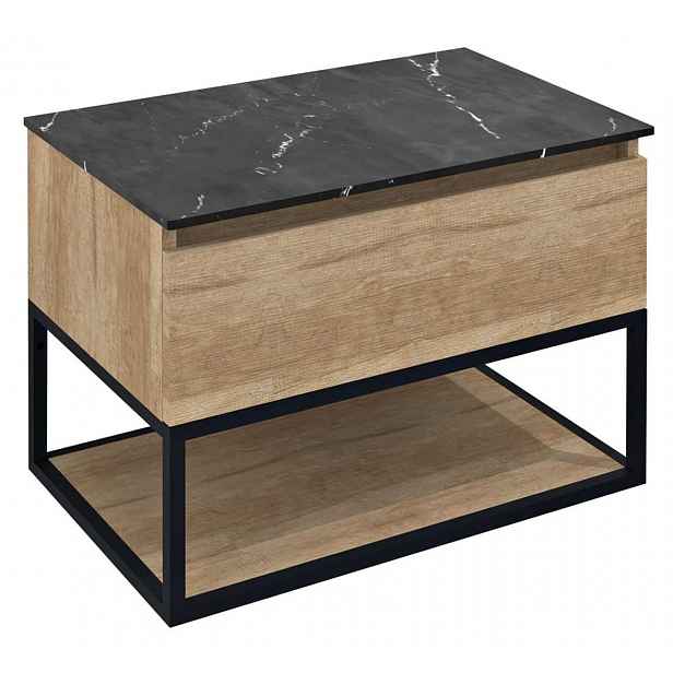 Sapho Skara - Umyvadlová skříňka 70x50x45 cm, 1 zásuvka, matná černá/dub Alabama CG005-2222