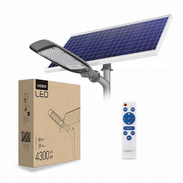 Solární lampa pouliční Videx 60W 4300lm IP65 solární napájení panel ovladač