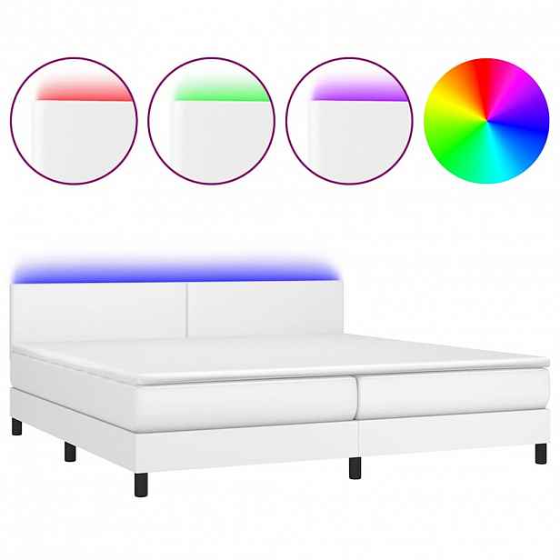 vidaXL Box spring postel s matrací a LED bílá 200x200 cm umělá kůže