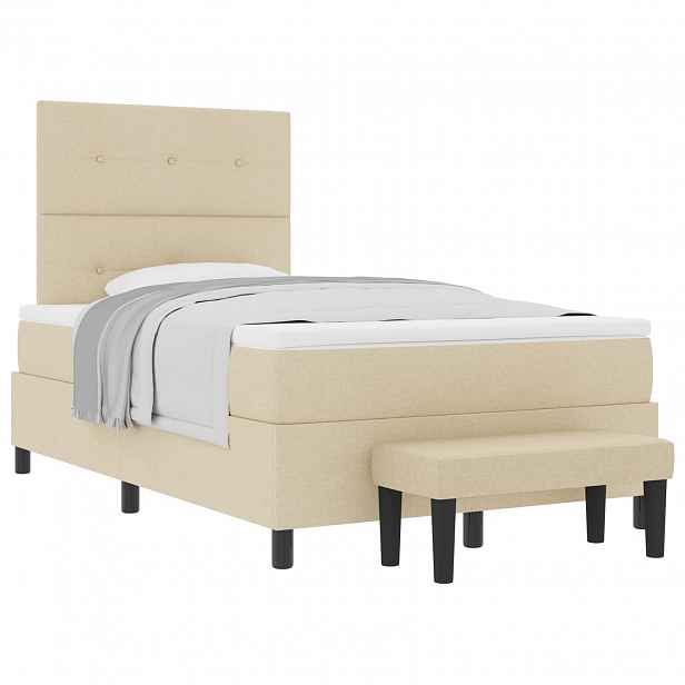 vidaXL Postel s boxspringem s čelo Krémová 120 x 190 cm textil