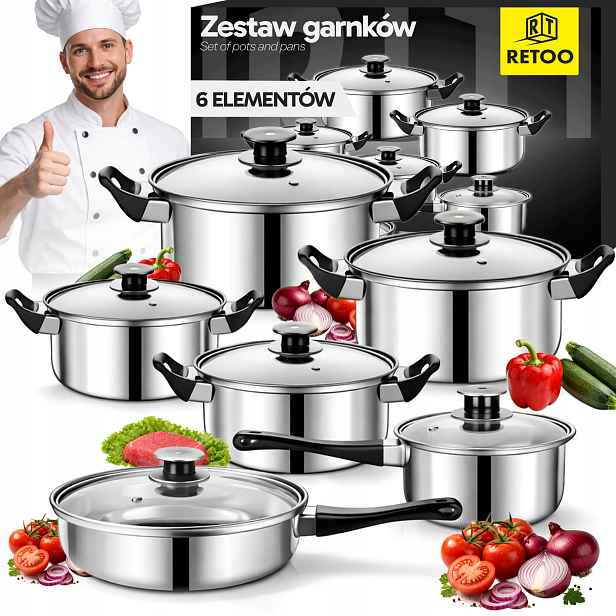 Sada Ocelových Kuchyňských Hrnců A PÁNEV12 Kusů Ocel Víka