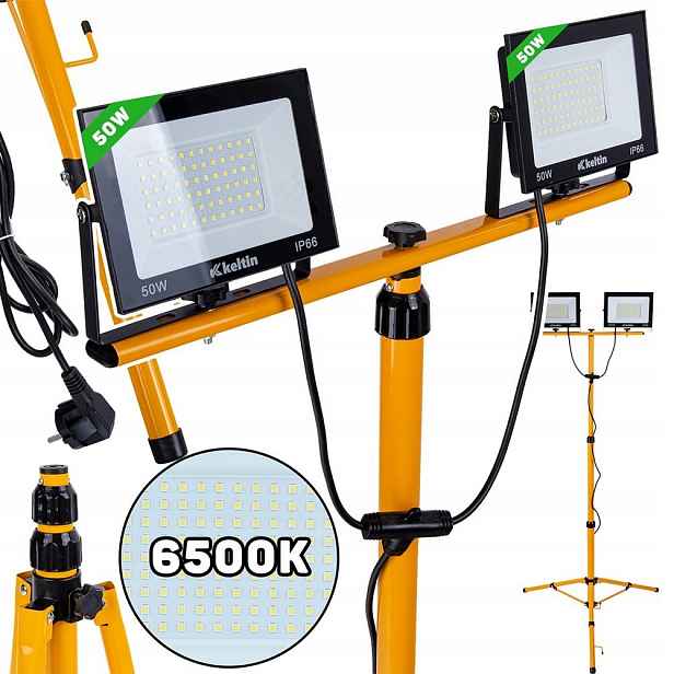 Led Reflektor Stavební Stativ Halogenová Dílenská Lampa 2X50W 6500K 160