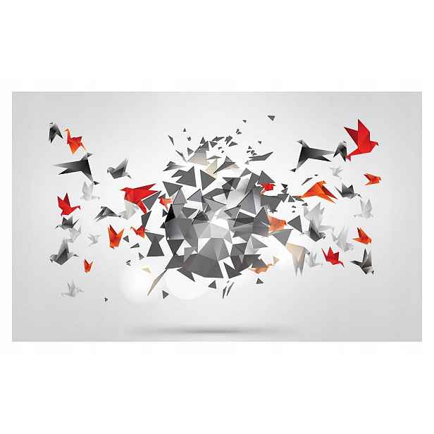 Tapeta Origami Ptáci Červenočerné Geometrické na bílém 368x254 lepidlo
