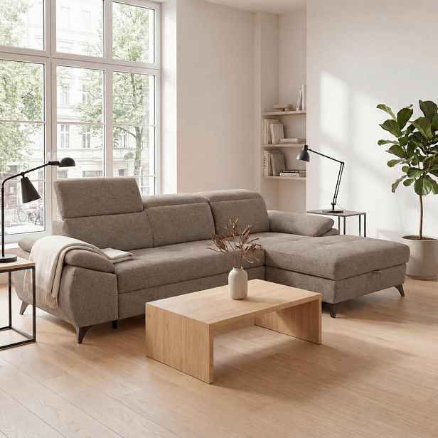 MID.YOU ROHOVÁ SEDAČKA, dřevo, textil, kompozitní dřevo, hnědá