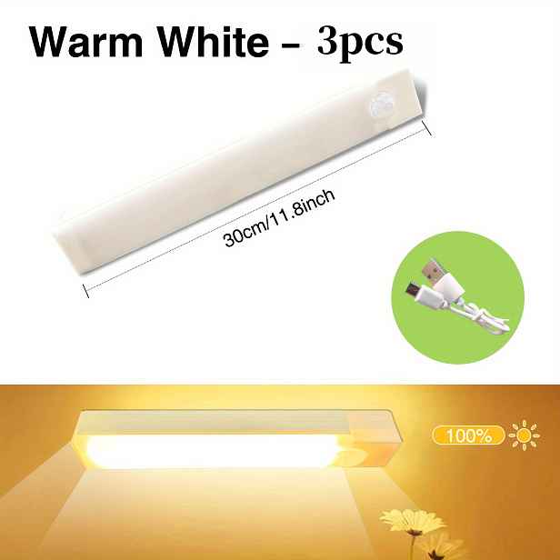 TEMU 3 ks LED světla s pohybovým senzorem, dobíjecí noční světla, snadná instalace magnetických lepicích světel do skříněk, vhodné do kuchyně, šatny,