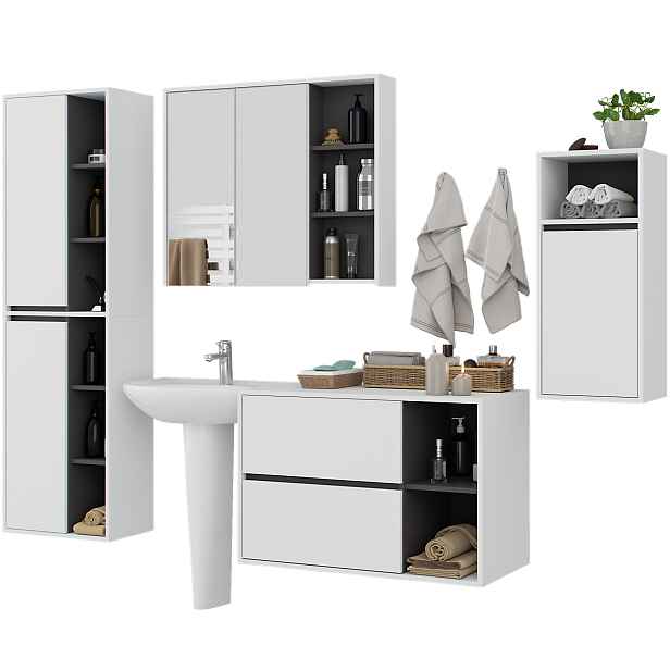 Ak furniture Koupelnová sestava VAMI bílá/grafitově šedá