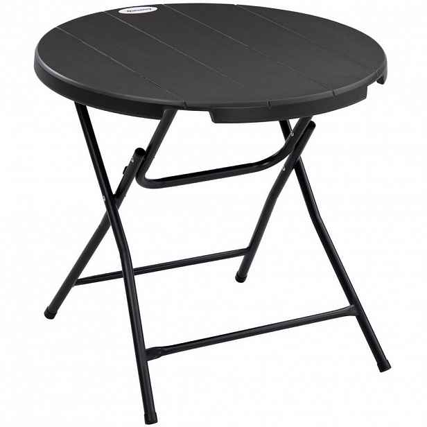 OKWISH KULATÝ zahradní stůl Ø80 cm tmavě šedý z oceli s klopným mechanismem a deskou v dekoru dřeva