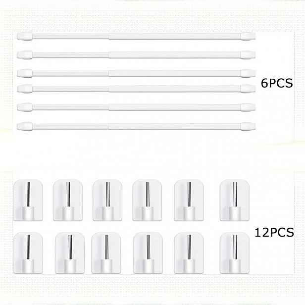 TEMU 6ks 30-50cm Nastavitelná Sada Závěsných Tyčí na Sprchový Záclon, Vhodná pro Kuchyně a Koupelny s Samolepícími Háky