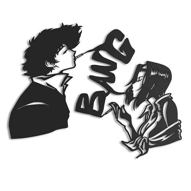 Dřevěný obraz Anime Cowboy Bebop Spike Faye Nástěnná Dekorace Dárek XL