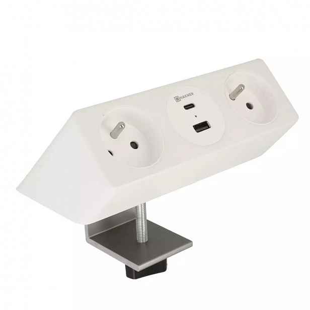 Mediaport Lumo Edge Hakner zásuvka na desku 2x230V Usb-a Usb-c bílá