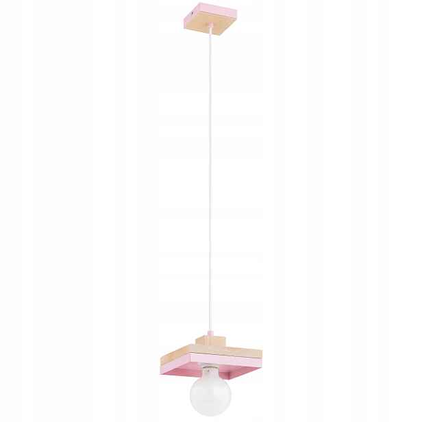 Alfa Miko závěsná lampa růžová s dřevem 1xE27 max 15W