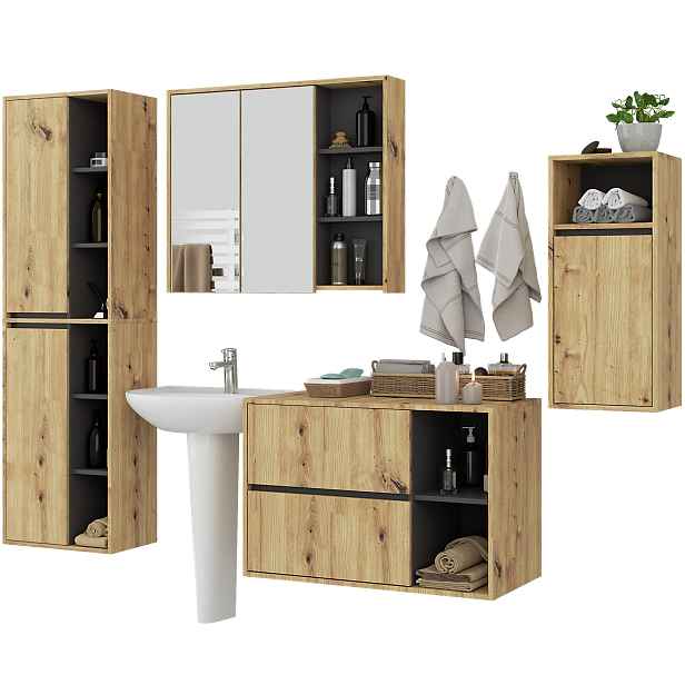 Ak furniture Koupelnová sestava VAMI dub artisan/grafitově šedá