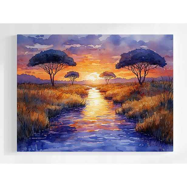 Plakát Západ Slunce Afrika Savana Řeka Příroda 100x75