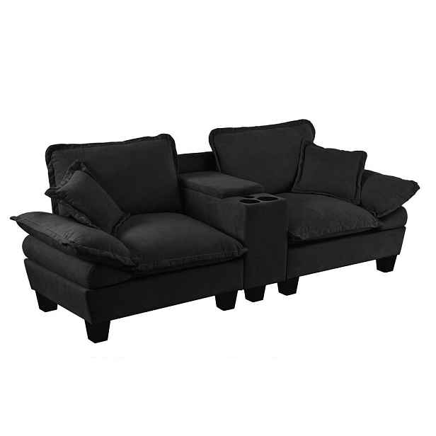 Redom MODULÁRNÍ pohovka 224/82/90 cm s USB, úložným prostorem a držáky na nápoje, žinylka, Černá
