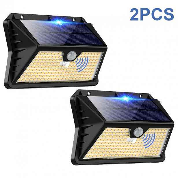 TEMU 185LED teplé světlo venkovní solární nástěnná lampa, 3 režimy solární zahradní lampa s pohybovým čidlem, IP65 venkovní solární nástěnná lampa,