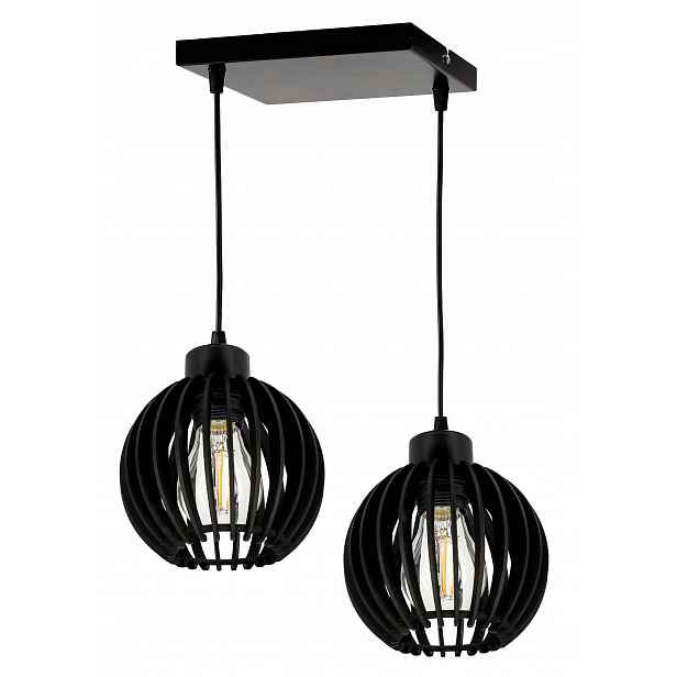 Černá závěsná lampa Zwis stropní lustr Loft stínidlo Dřevo kulička 2
