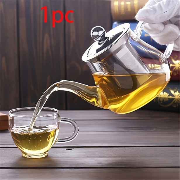 TEMU 400ml Skleněná Čajová Konvice s Nerezovým Infuzérem - Ideální pro Květinový & Volný Čaj, Vhodná pro Domácí, Kancelářské a Restaurační Použití