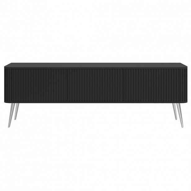 Selsey TV stolek Ovarlo černý s drážkovanými čely 3dveřový 163/49/38 cm