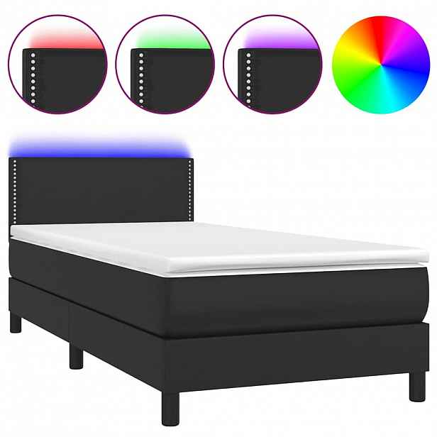 vidaXL Box spring postel s matrací a LED černá 90x190 cm umělá kůže
