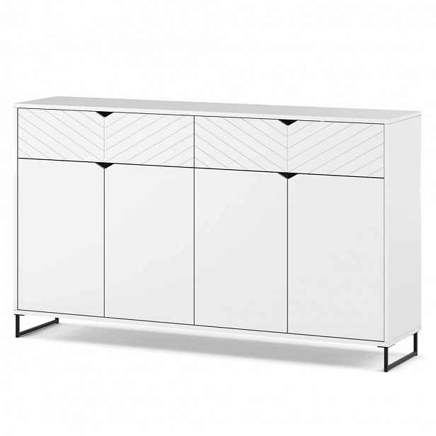 Bílá Komoda S Zásuvkami 150 CM 4D2S Moderní Skříňka Do Obývacího Pokoje Ložnice