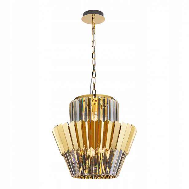 Lustr Donna Zlatý Skleněný Krystal 9xE14 45x120 cm Závěsná lampa do pokoje