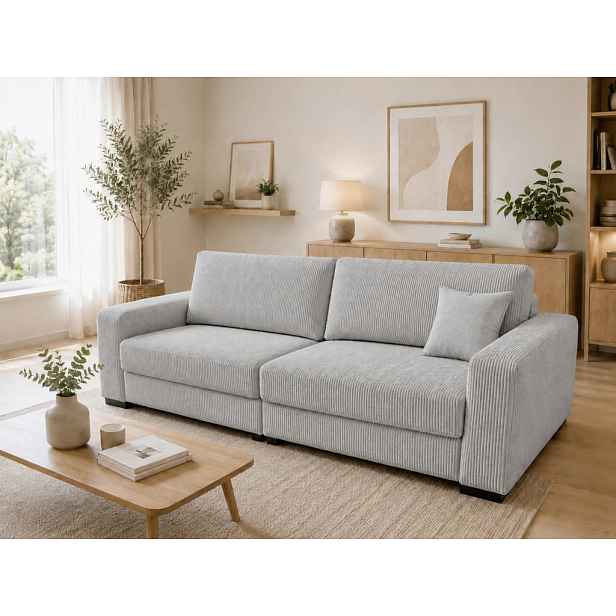 MID.YOU TŘÍMÍSTNÁ POHOVKA, dřevo, textil, kompozitní dřevo, světle šedá