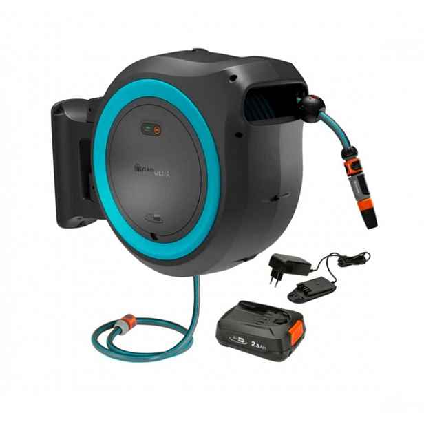 Gardena PowerRoll - 18V AKU bubnový navíječ PowerRoll XL, s hadici 35 m, 1x aku 2,5 Ah Li-Ion, nabíječka, tyrkysová 18640-20