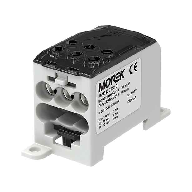Rozvodný blok Morek OJL200A vstup 1×10-70 mm výstup 6×2,5-16 mm IP20