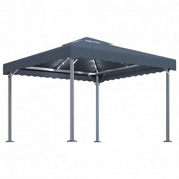 vidaXL Altán se světelnými LED řetězy 300 x 300 cm antracitový hliník