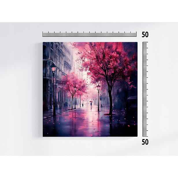 Obraz Na Plátně Plátno Pohled Město Ulice Podzim Stromy Déšť 50x50
