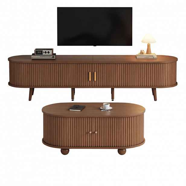 STILVORA OBÝVACÍ SET v ořechové barvě se zásuvkami a teleskopickými dvířky do obýváku, 175×40×42 cm