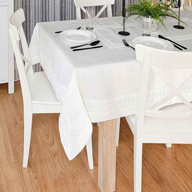 Ubrus Běhoun Ubrousek bílý elegantní Sevilla krajka výšivka 140x220