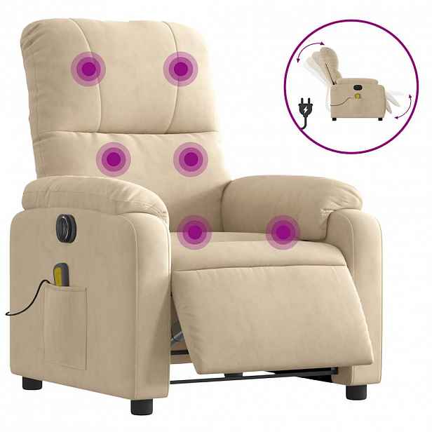 vidaXL Elektrické masážní polohovací křeslo krémové mikrovlákno