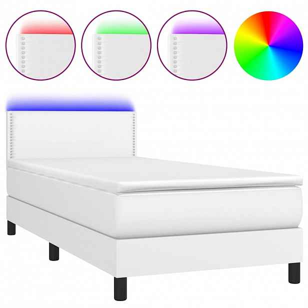 vidaXL Box spring postel s matrací a LED bílá 100x200 cm umělá kůže