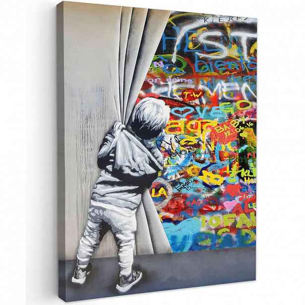 MuchoWow OBRAZ NA PLÁTNĚ Graffiti - Chlapec - Ilussie - Street art 60x80 cm