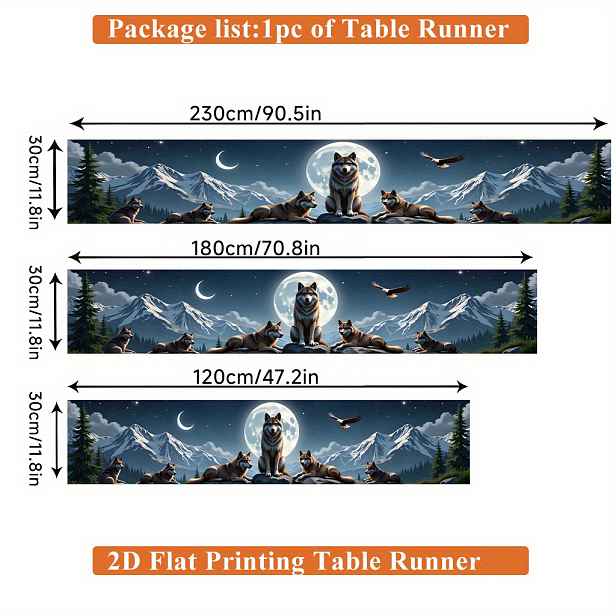 TEMU 2D Plochý Tiskový Běhoun na Stůl 1 ks, Stojící v Měsíčním Světle Obdélníkový Běhoun na Stůl, Polyester, pro Jídelní Stůl, Konferenční Stolek,