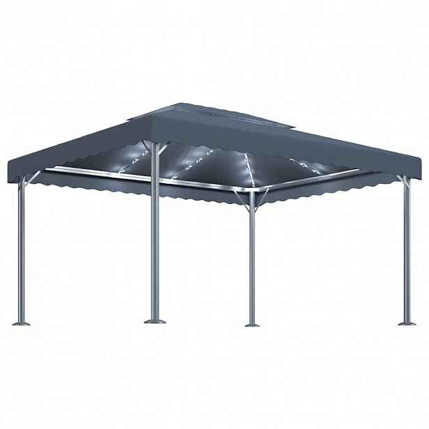 vidaXL Altán se světelnými LED řetězy 400 x 300 cm antracitový hliník