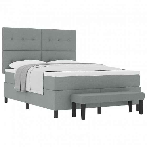 vidaXL Postel s boxspringem s čelo Světle šedá 140 x 190 cm textil