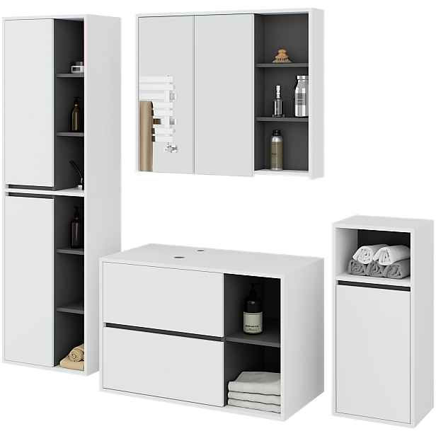 Ak furniture Koupelnová sestava VAMI II bílá/grafitově šedá