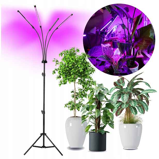 Led lampa na rostliny pro osvětlení růstu chovu, 4 ramena, 30W Časovač