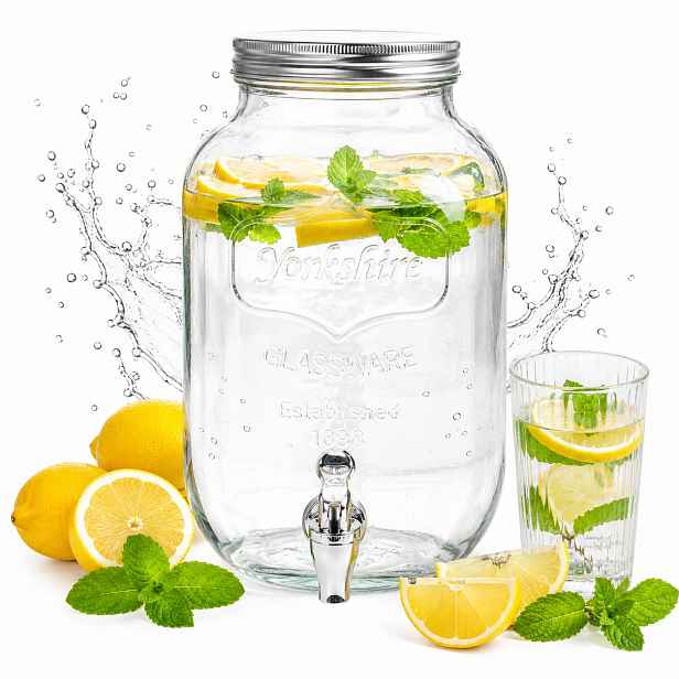 Skleněná sklenice s kohoutkem velká, prostorná pro limonádu 3,5 L