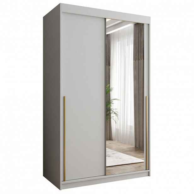 Home Collective SKŘÍŇ S POSUVNÝMI DVEŘMI se zrcadlem, šířka 120 cm, bílá se zlatým úchytem