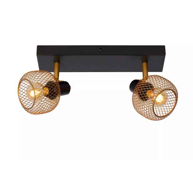 Stropní nástěnná lampa dvojitá, černá, zlatá, kovová síť 36 cm Lucide