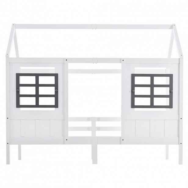 OKWISH DĚTSKÁ postel 200/90 cm bílá z borovice a MDF s okny a bezpečnostním rámem